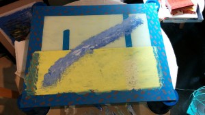 Front and back painted with blue slash