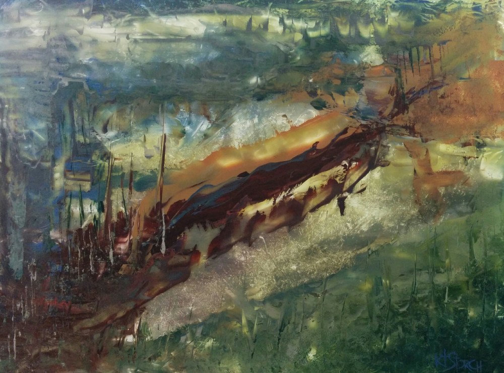 Untitled 0.8, 16x20 oil on glass (both sides), with natural light from behind