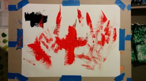 Oil applied to the canvas.